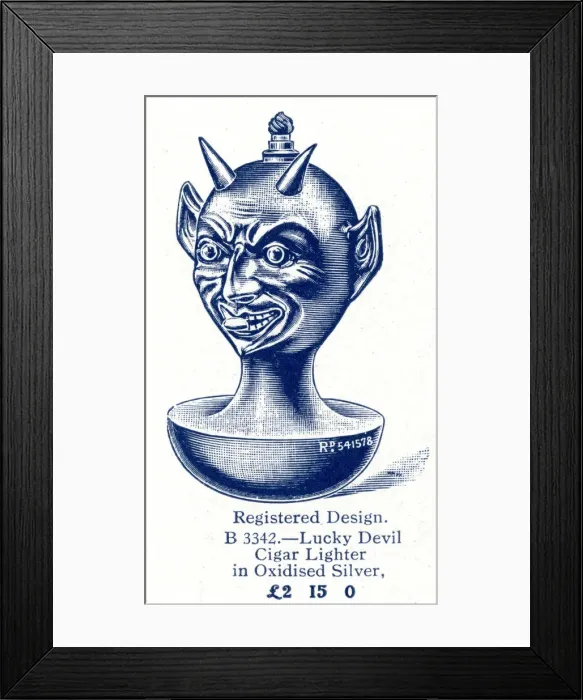 Framed Print : Christmas present - Lucky silver devil cigar lighter 1909 Framed Print : Christmas present - Lucky silver devil cigar lighter 1909