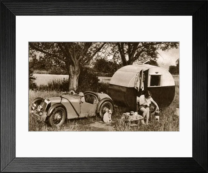 Framed Print : Carol Goodner, actress, outside her caravan Framed Print : Carol Goodner, actress, outside her caravan