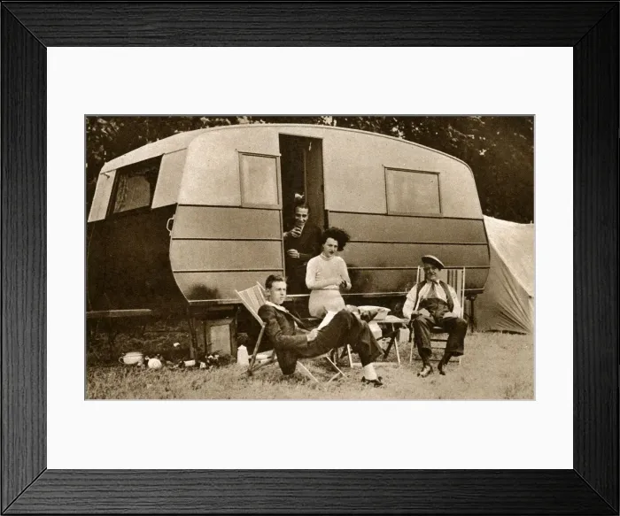 Framed Print : Gracie Fields, singer and actress, outside her caravan Framed Print : Gracie Fields, singer and actress, outside her caravan