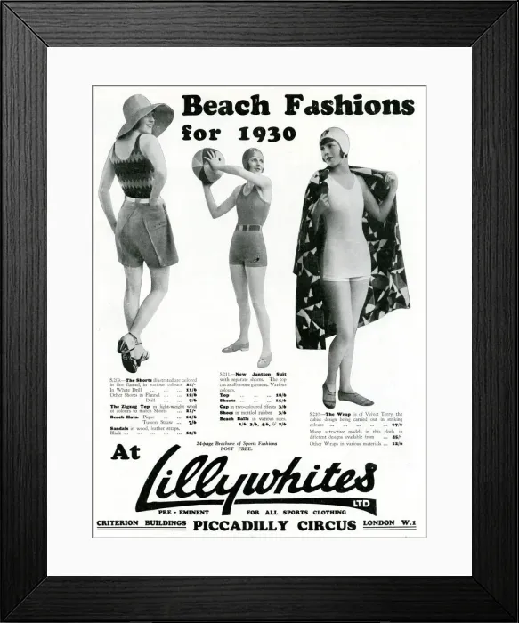 Framed Print : Advert for Lillywhites beach fashions 1930 Framed Print : Advert for Lillywhites beach fashions 1930