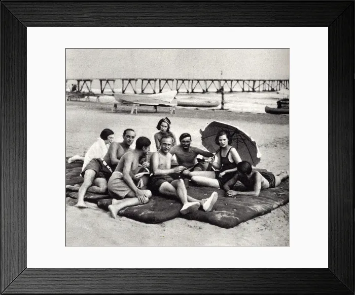 Framed Print : Society basking on the Lido sands