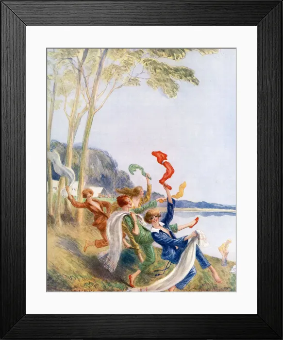 Framed Print : Six Little Camping Girls Going Down to Bathe, Wallis Mills Framed Print : Six Little Camping Girls Going Down to Bathe, Wallis Mills