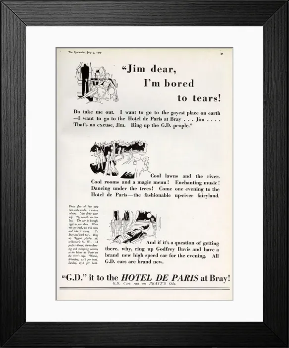 Framed Print : Pratts advertisement about Hotel de Paris at Bray Framed Print : Pratts advertisement about Hotel de Paris at Bray