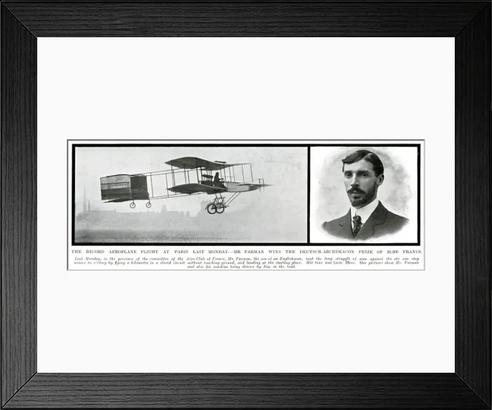 Framed Print : Aeroplane flight by Henri Farman 1908 Framed Print : Aeroplane flight by Henri Farman 1908