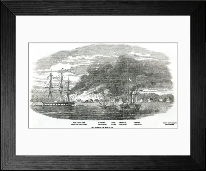 Framed Print : The Burning of Greytown 1854 Framed Print : The Burning of Greytown 1854