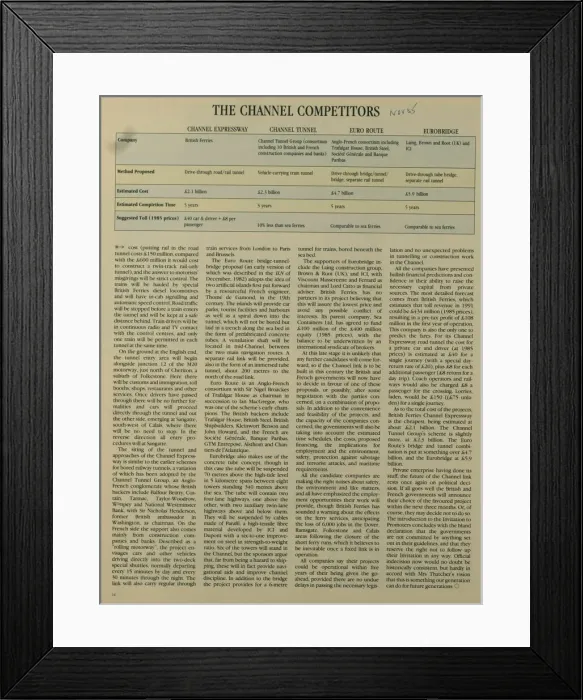 Framed Print : Channel Tunnel proprosals, 1985(6) Framed Print : Channel Tunnel proprosals, 1985(6)