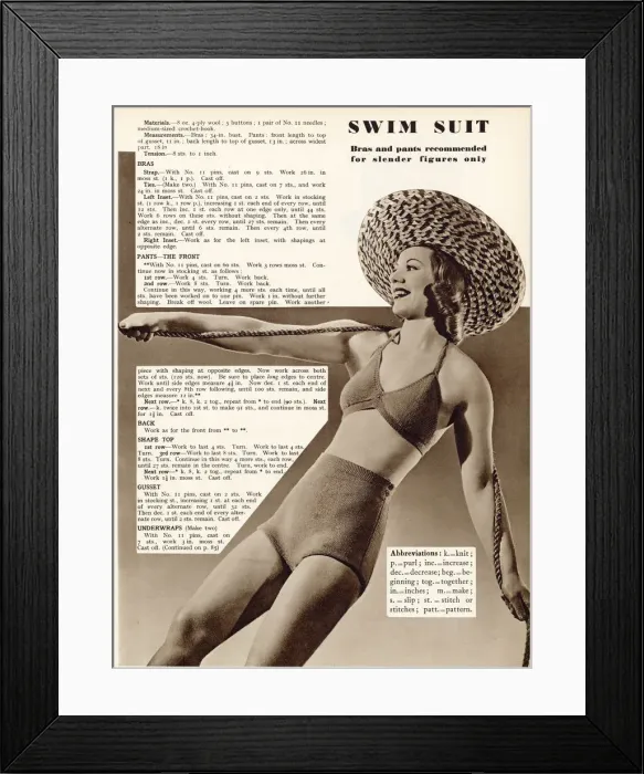 Framed Print : Knitted swim wear 1940