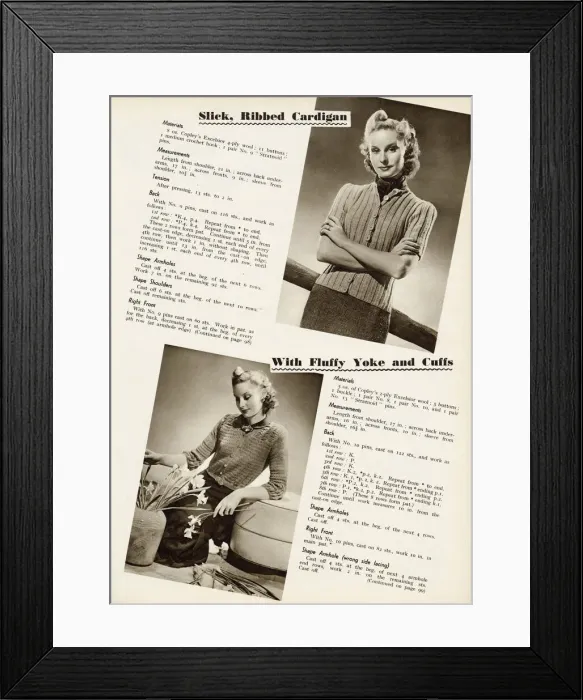 Framed Print : Knitted womens cardigans 1940 Framed Print : Knitted womens cardigans 1940