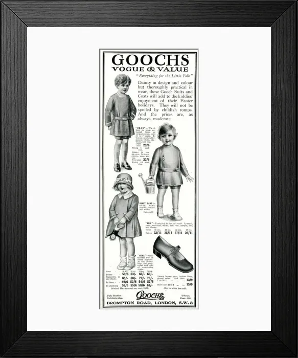 Framed Print : Advert for Goochs childrens spring coats 1923 Framed Print : Advert for Goochs childrens spring coats 1923
