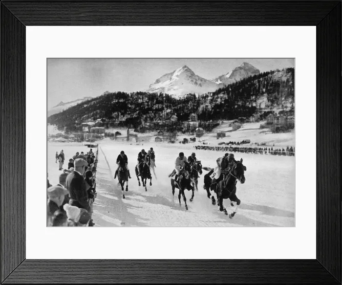 Framed Print : Horse race on the ice of the Great Lake at St. Moritz Framed Print : Horse race on the ice of the Great Lake at St. Moritz