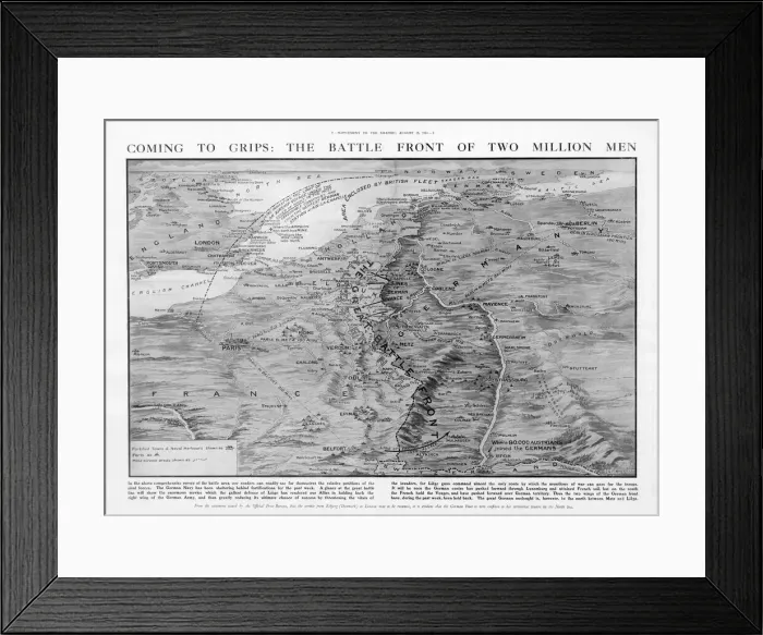 Framed Print : The Western Front battleground - map of August 1914 Framed Print : The Western Front battleground - map of August 1914