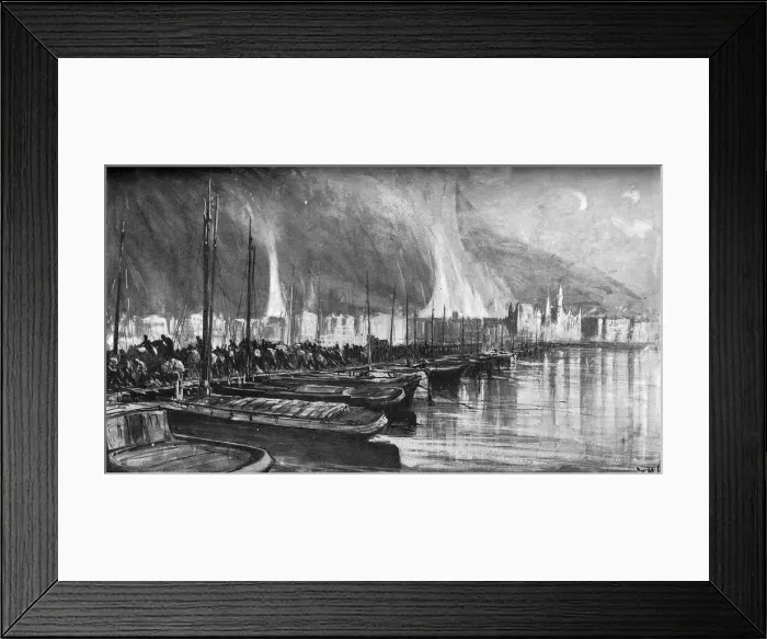 Framed Print : WW1 - The Exodus from Antwerp, Belgium over bridge of barges