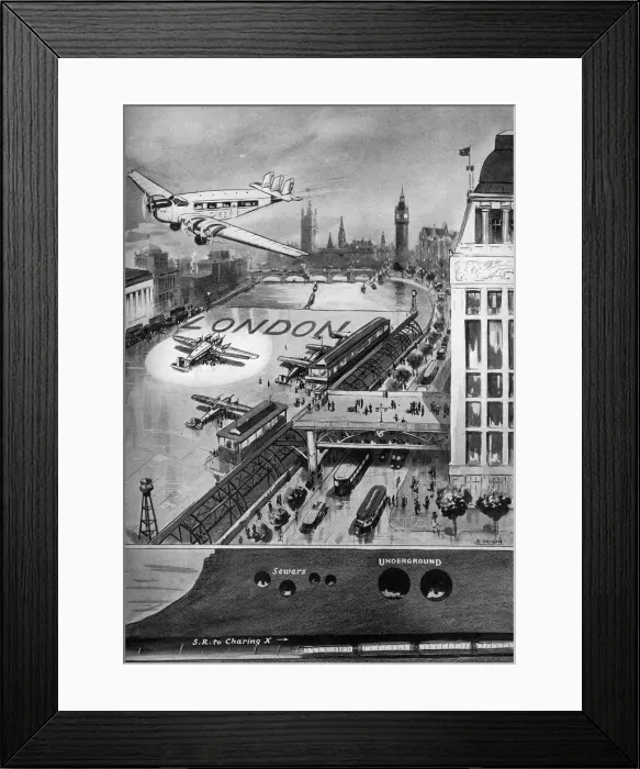 Framed Print : Idea for an air port on the Thames, London 1940 Framed Print : Idea for an air port on the Thames, London 1940