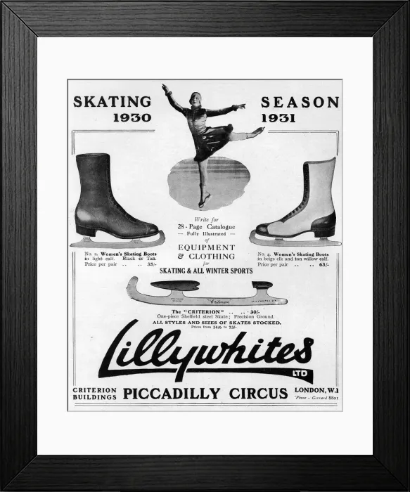 Framed Print : Advert for Lillywhites skating items 1930 Framed Print : Advert for Lillywhites skating items 1930
