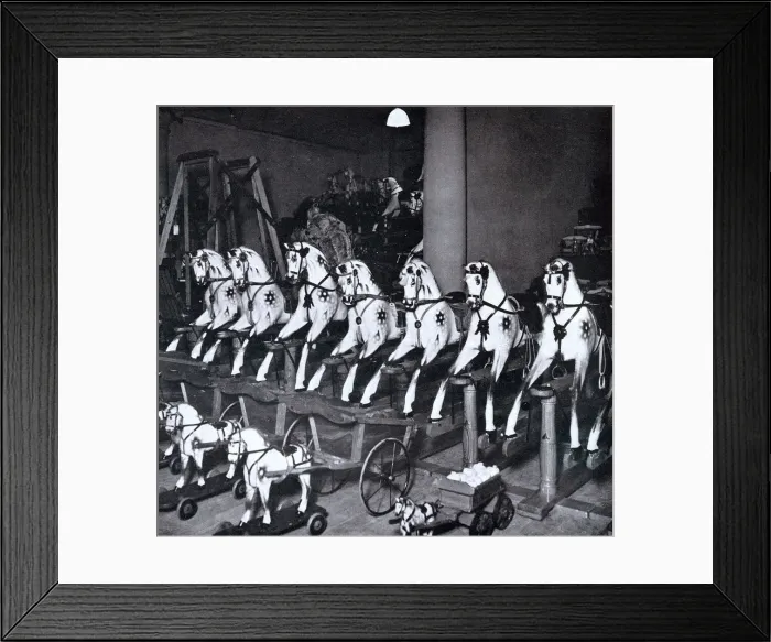 Framed Print : Harrods toy department, rocking horses, 1922 Framed Print : Harrods toy department, rocking horses, 1922