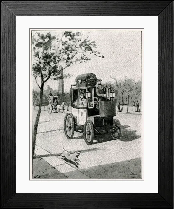 Framed Print : Electric cab in a Paris street Framed Print : Electric cab in a Paris street