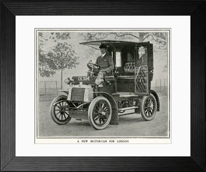 Framed Print : Motor cab in a London street 1905 Framed Print : Motor cab in a London street 1905
