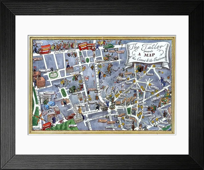 Framed Print : The Tatler presents map of Piccadilly Circus & its environs Framed Print : The Tatler presents map of Piccadilly Circus & its environs