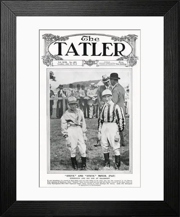 Framed Print : Tatler cover - jockey Steve Donoghue & son Front cover of The Tatler featuring