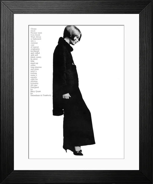Framed Print : Mary Quant persian lamb cutaway coat, 1965