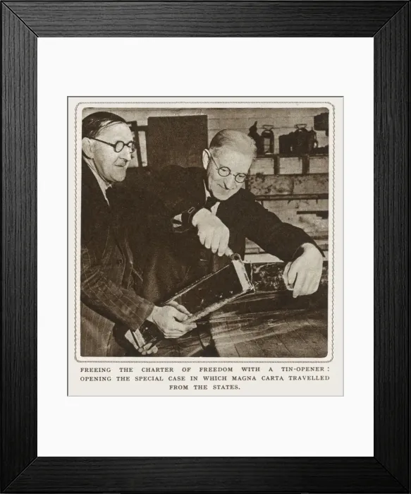 Framed Print : Magna Carta being opened by tin-opener on return to Lincoln Framed Print : Magna Carta being opened by tin-opener on return to Lincoln