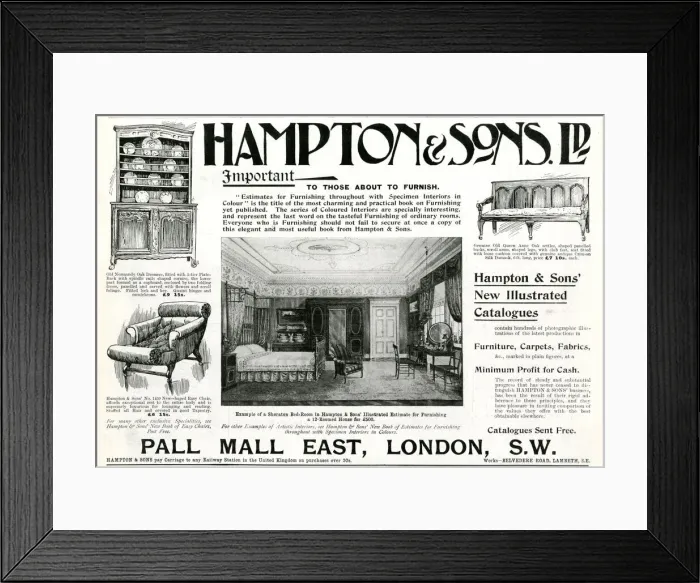 Framed Print : Advert for Hampton & Sons furniture 1899 Framed Print : Advert for Hampton & Sons furniture 1899