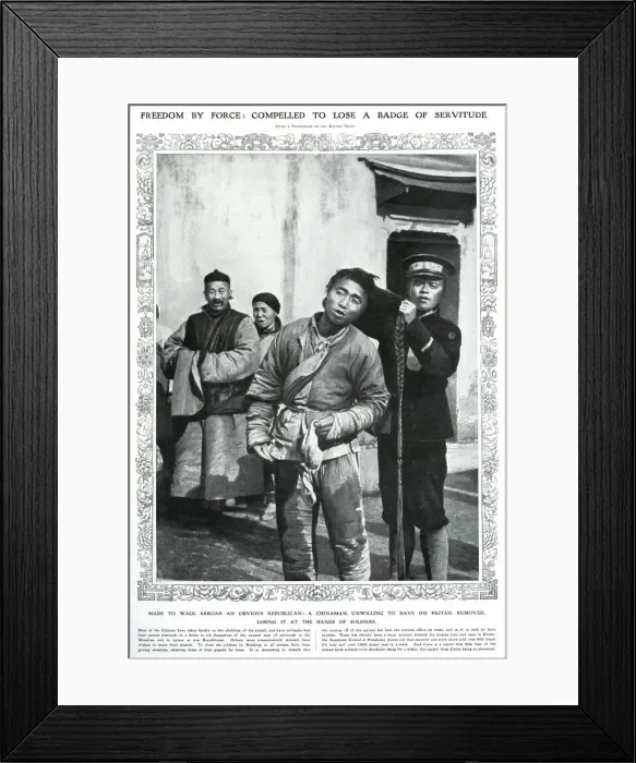 Framed Print : Chinese man losing pigtail by force Framed Print : Chinese man losing pigtail by force