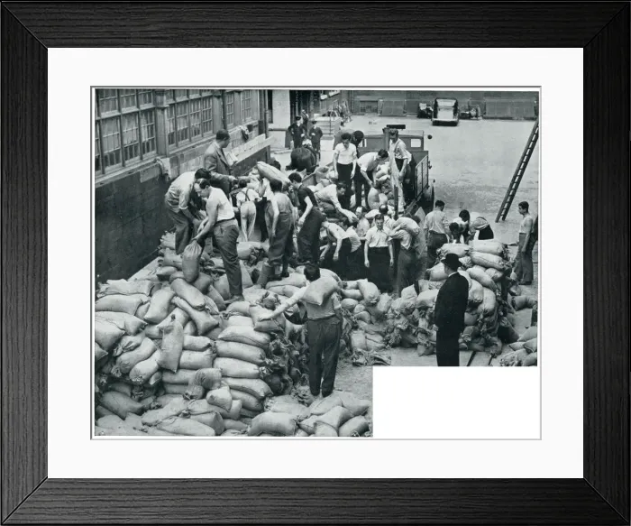 Framed Print : WWII Jewish refugees helping with sandbags Framed Print : WWII Jewish refugees helping with sandbags