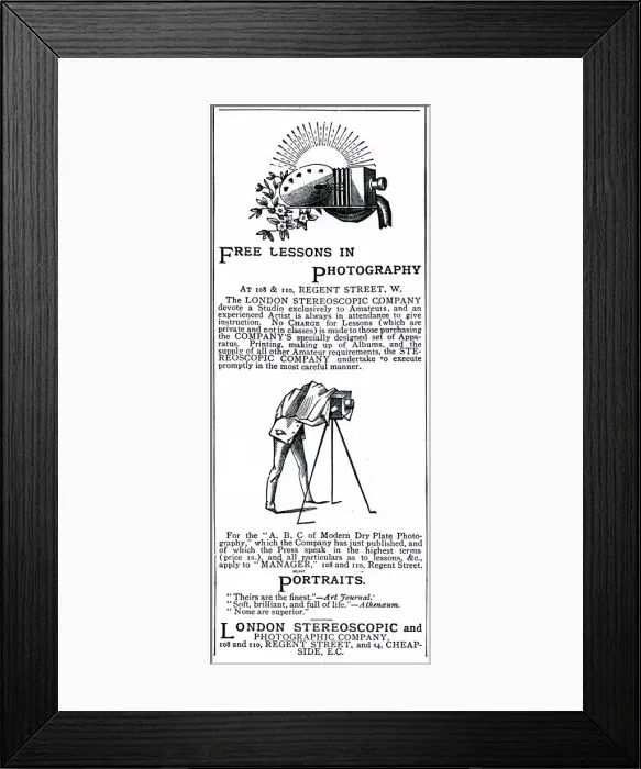 Framed Print : Advert for photography lessons 1884 Framed Print : Advert for photography lessons 1884