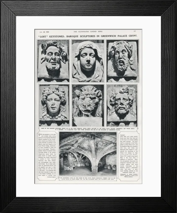 Framed Print : Baroque Keystones - Crypt beneath Queen Annes building