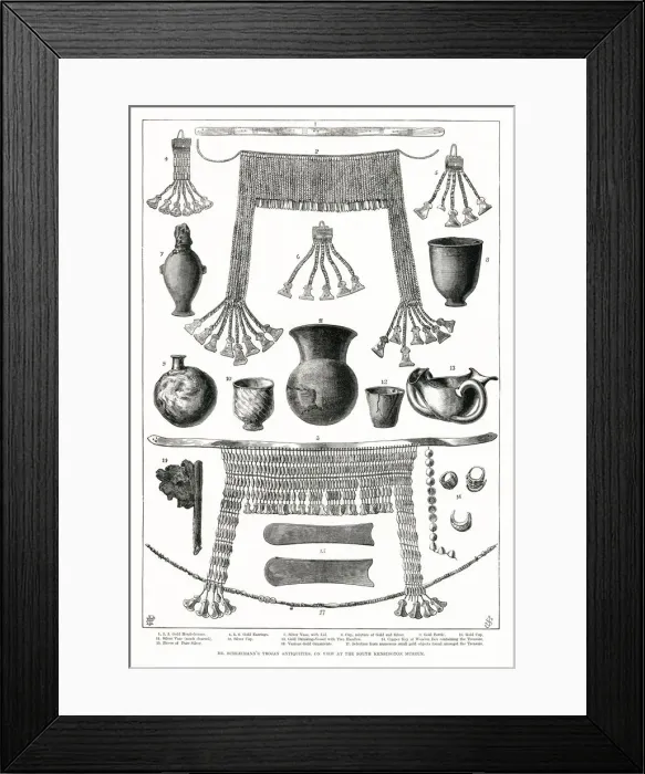 Framed Print : Dr Schliemanns Trojan antiquities on view, London 1877 Framed Print : Dr Schliemanns Trojan antiquities on view, London 1877