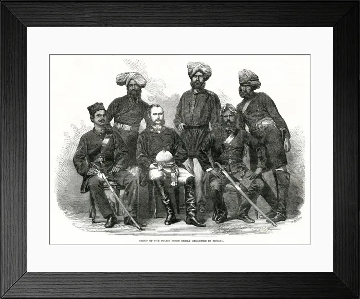 Framed Print : Group of the police force newly organised in Bengal