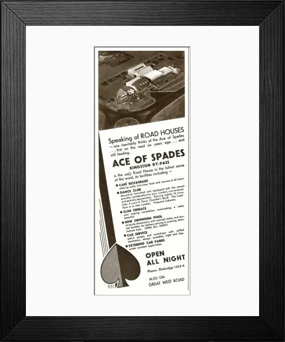 Framed Print : Advert for Ace of Spades road house 1933 Framed Print : Advert for Ace of Spades road house 1933