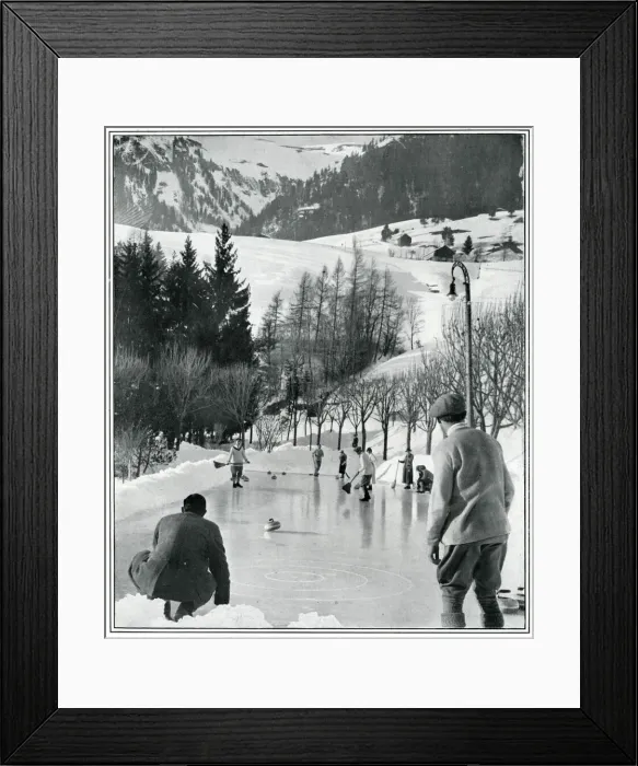 Framed Print : Winter Sports Supplement - curling in the Alps