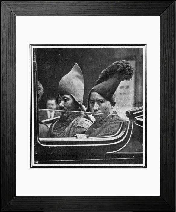 Framed Print : The First Lamas to visit Europe in a taxi Framed Print : The First Lamas to visit Europe in a taxi