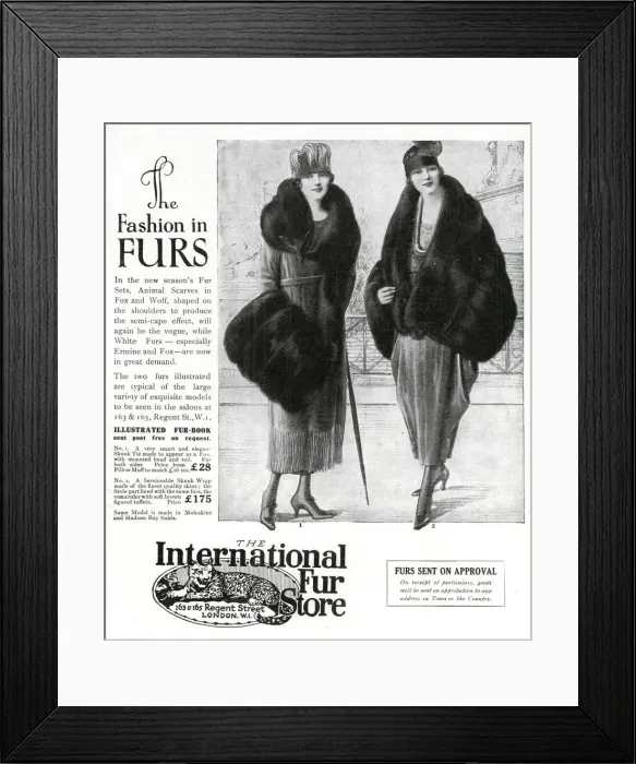 Framed Print : Advert for International Fur Store 1919 Framed Print : Advert for International Fur Store 1919