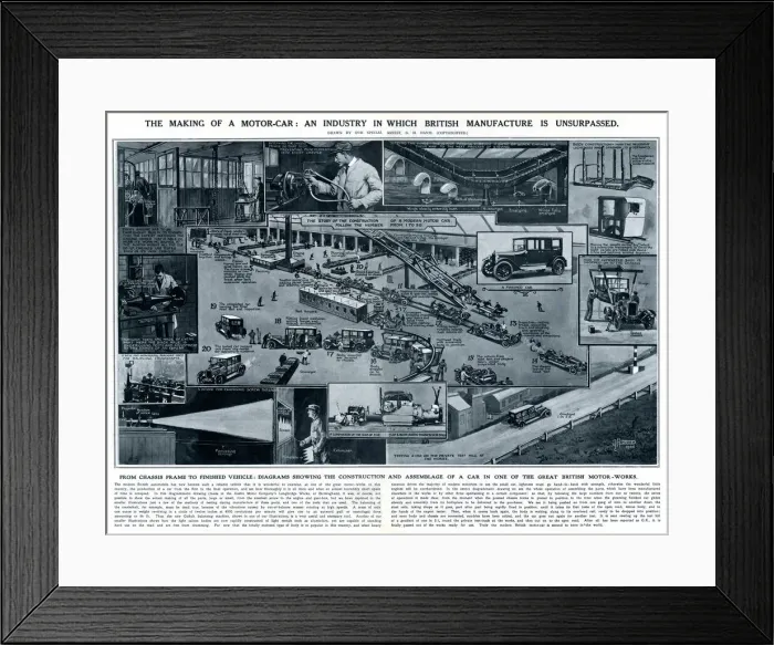 Framed Print : British Manufacture of motor cars by G. H. Davis 1926 Framed Print : British Manufacture of motor cars by G. H. Davis 1926