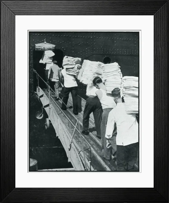 Framed Print : Extra bedding loaded onto Queen Mary ship, September 1939