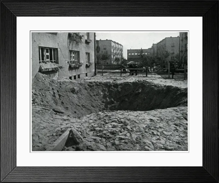 Framed Print : Bomb crater in Warsaw street, September 1939 Framed Print : Bomb crater in Warsaw street, September 1939