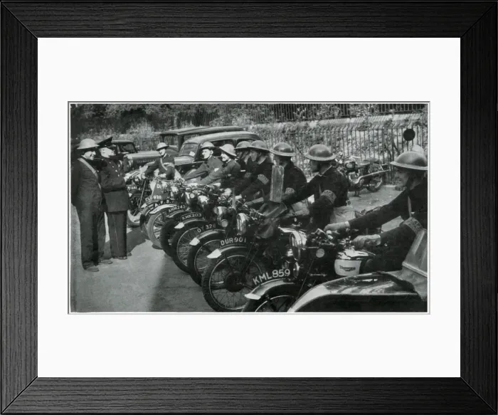 Framed Print : Auxiliary Fire Brigade riders, September 1939 Framed Print : Auxiliary Fire Brigade riders, September 1939