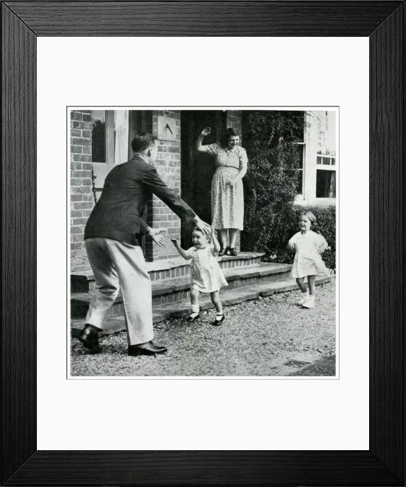 Framed Print : Man greeted by his evacuated children and wife 1939 Framed Print : Man greeted by his evacuated children and wife 1939