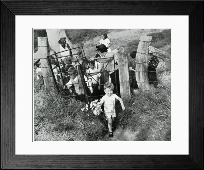 Framed Print : Evacuee children walking through countryside gate, Sept 1939 Framed Print : Evacuee children walking through countryside gate, Sept 1939