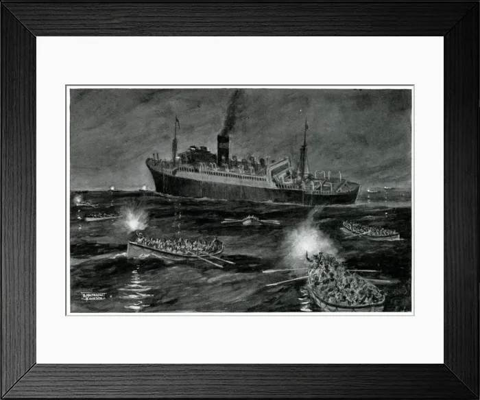 Framed Print : Lifeboats watching the Athenia as it sinks, Sept 1939 Framed Print : Lifeboats watching the Athenia as it sinks, Sept 1939