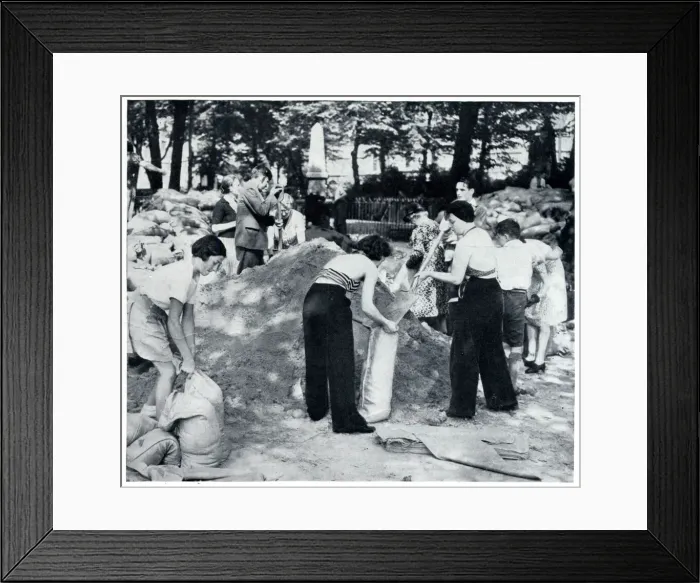 Framed Print : Civilians filling sandbags for air raid shelters 1939