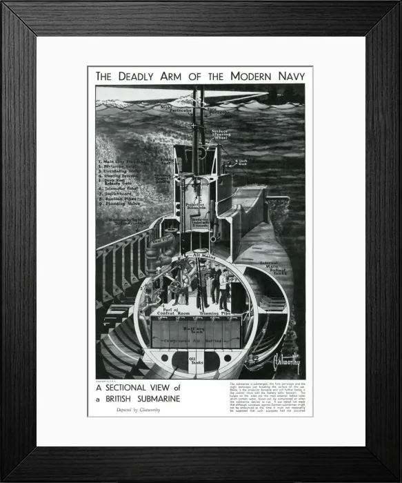Framed Print : Cross section of a British submarine 1939 Framed Print : Cross section of a British submarine 1939