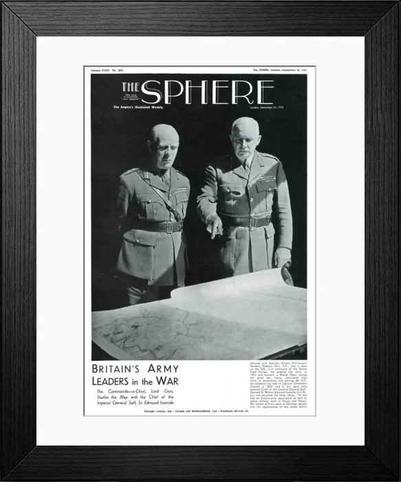 Framed Print : Lord Gort and Sir Edmund Ironside studying map 1939 Framed Print : Lord Gort and Sir Edmund Ironside studying map 1939
