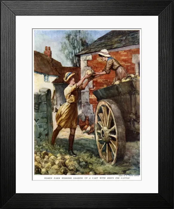 Framed Print : Women farm workers loading a cart, May 1918