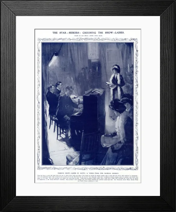 Framed Print : Voice audition for female role in a musical 1908 Framed Print : Voice audition for female role in a musical 1908