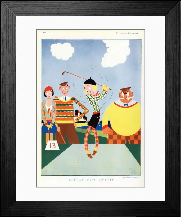 Framed Print : Little Miss Muffit by Lesley Butler - golf humour 1930