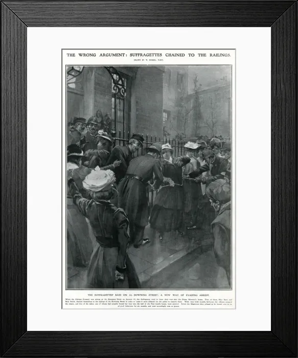 Framed Print : Police removing suffragettes chained to railings 1908 Framed Print : Police removing suffragettes chained to railings 1908